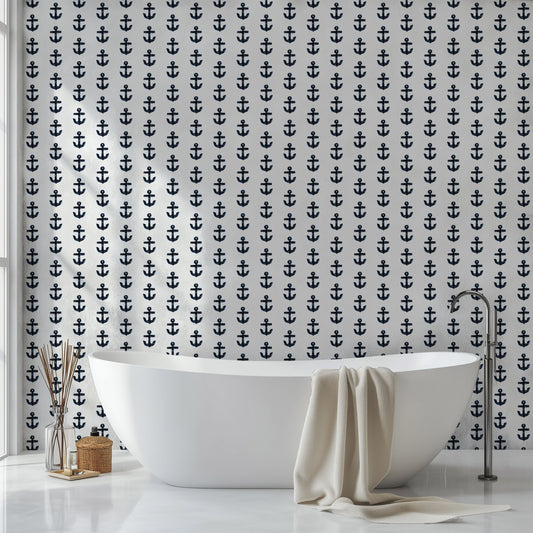 Aquidneck anchor pattern with black anchor print for coastal home decor