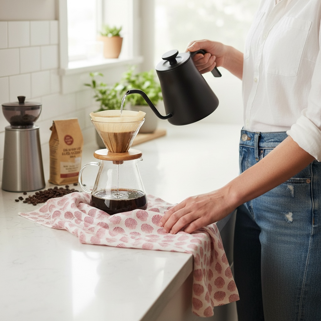 Barnstable bay scallop tea towel in French linen cotton with blue scallop shell design