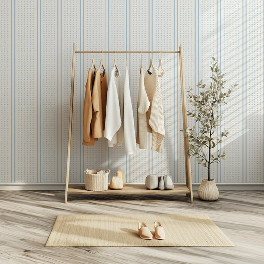 Sag Harbor stripes with misty blue stripes and droplets pattern