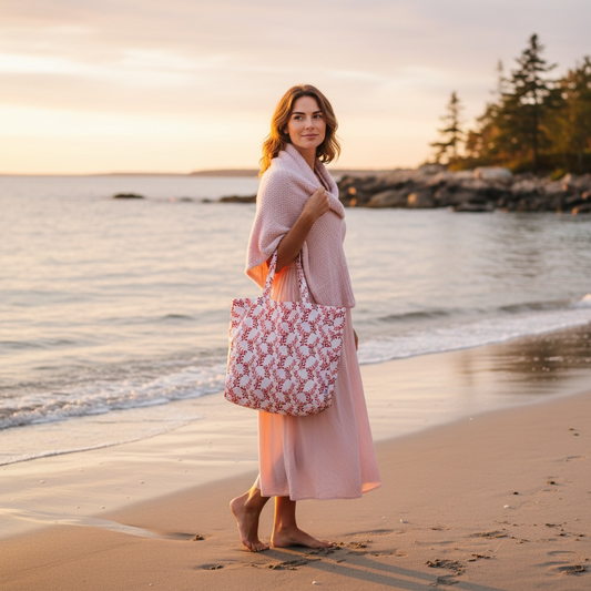 Sakonnet seaweed tote bag in eco-friendly cotton with coral seaweed design