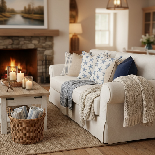 Sconset starfish pillow sham 22x22 in linen cotton with classic fold edge