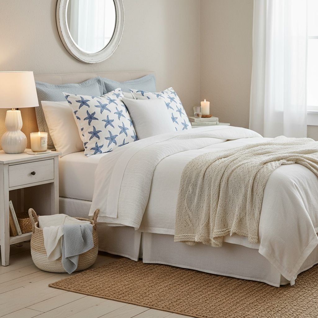 Sconset starfish pillow sham 22x22 in linen cotton with classic fold edge