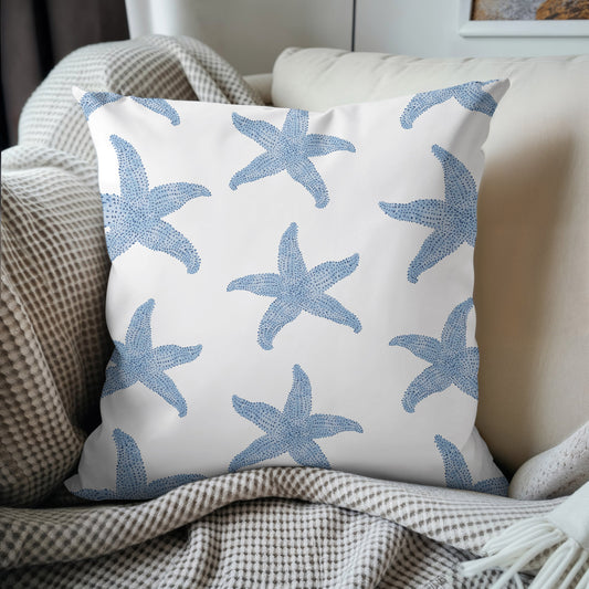 Sconset starfish pattern with blue geometric starfish on white background
