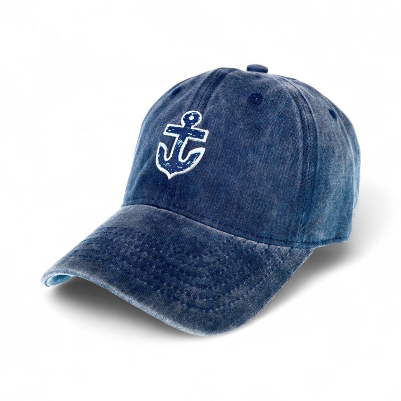 Aquidneck anchor baseball cap in washed cotton with navy anchor embroidery