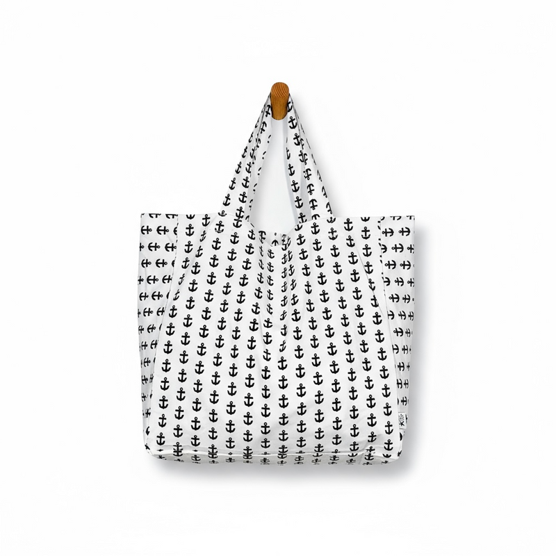Aquidneck anchors tote bag in eco-friendly cotton with black anchor print