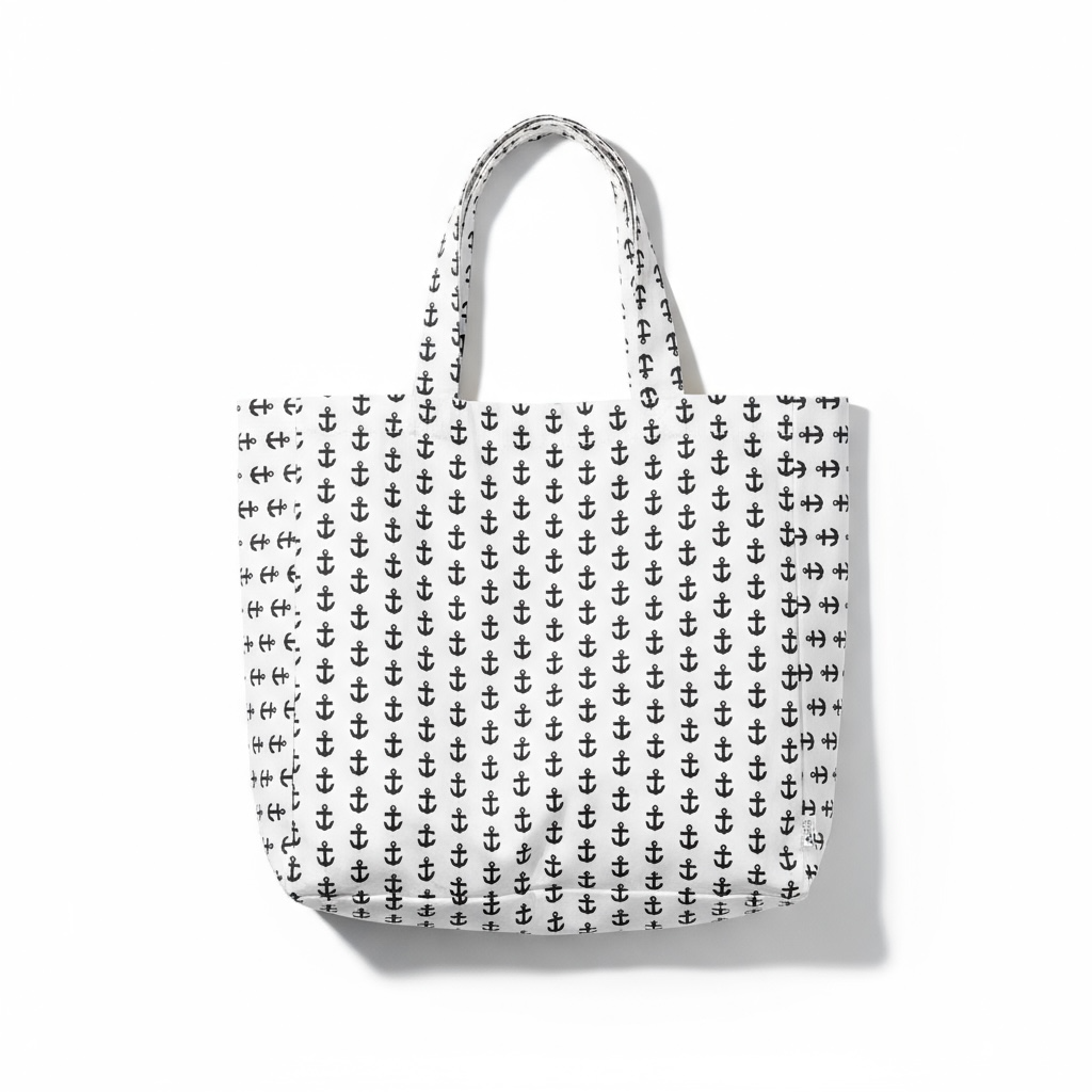 Aquidneck anchors tote bag in eco-friendly cotton with black anchor print