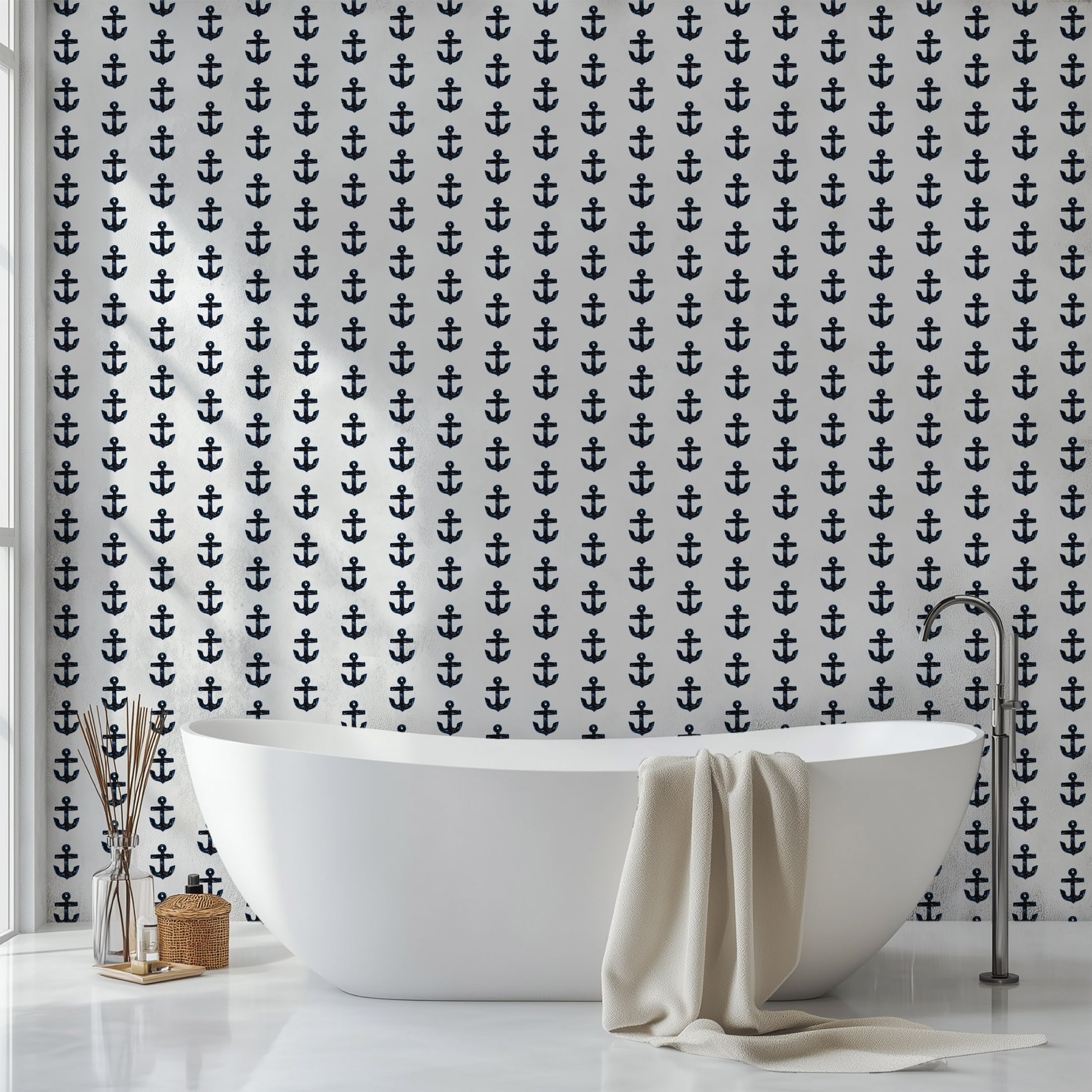 Aquidneck anchor pattern with black anchor print for coastal home decor 