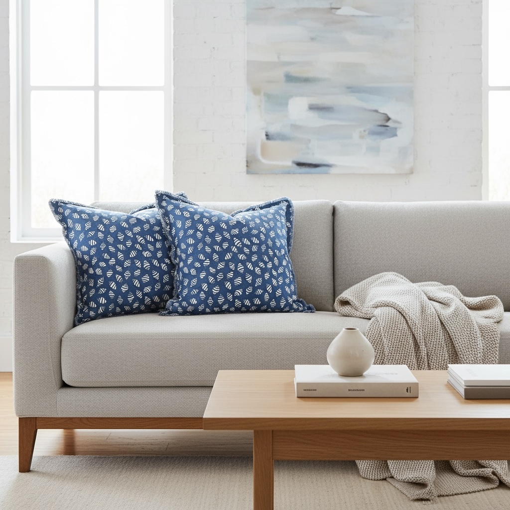 Bali bumblebee shell pillow sham 22x22 in linen cotton with tassel edge detail