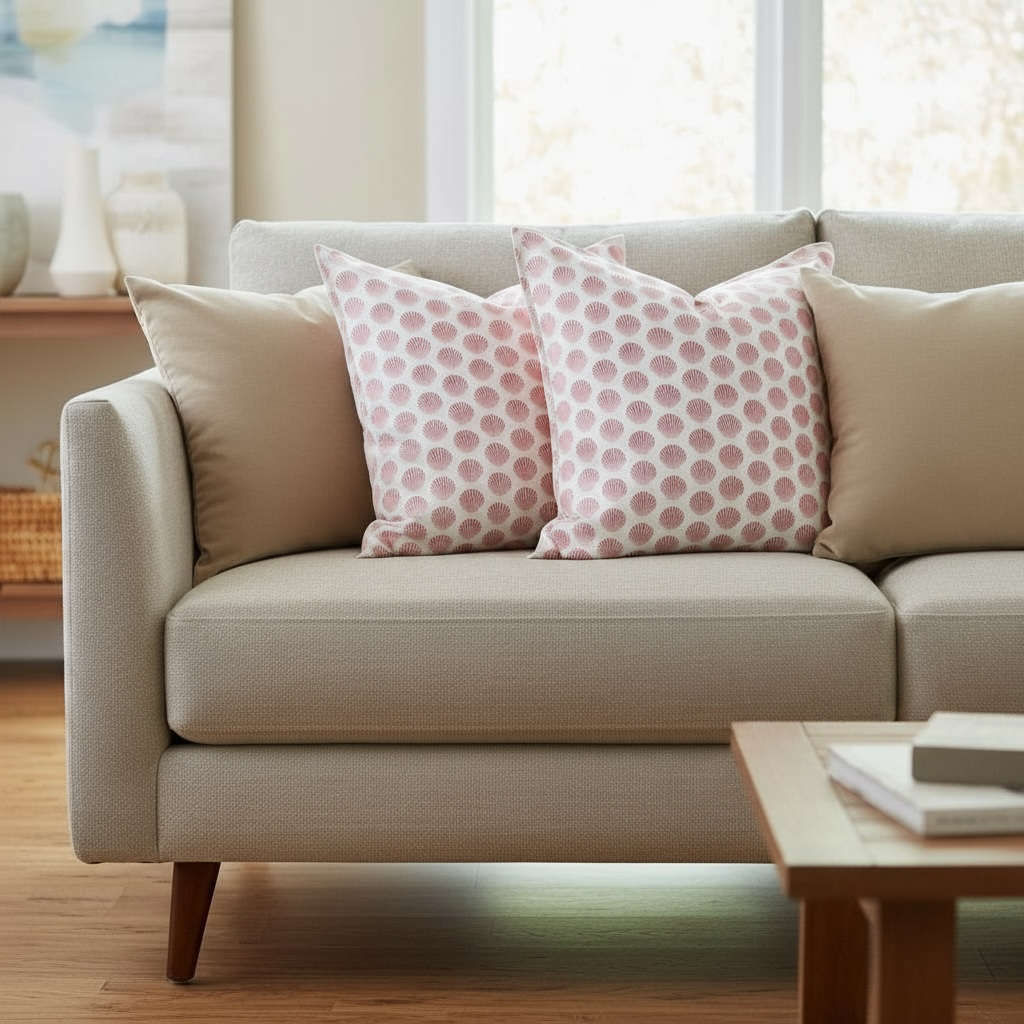 Barnstable bay scallop pillow sham 22x22 in linen cotton with classic fold edge