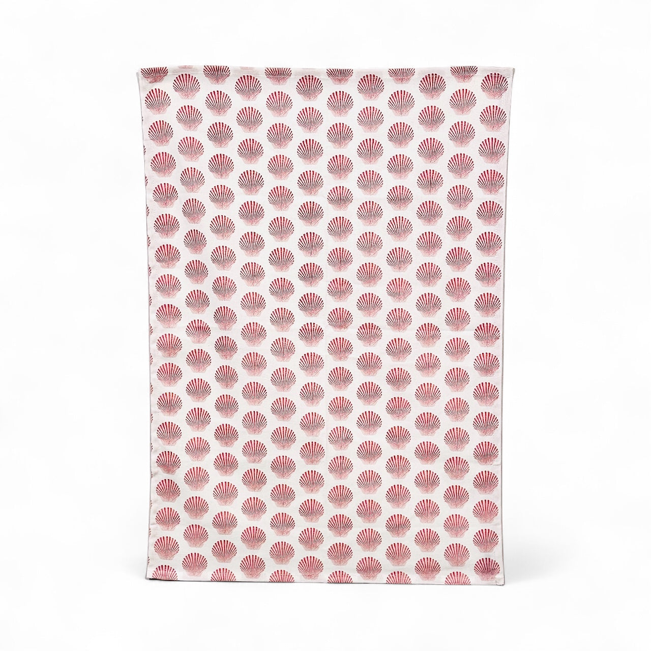 Barnstable bay scallop tea towel in French linen cotton with blue scallop shell design