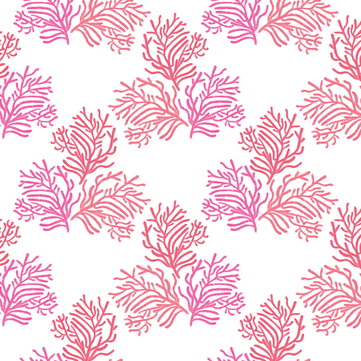 Camden Coral fabric with elegant coral branch print in pink and coral gradients