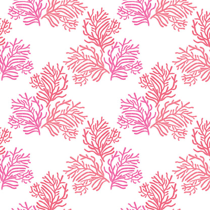 Camden Coral fabric with elegant coral branch print in pink and coral gradients