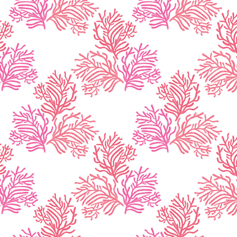 Camden Coral fabric with elegant coral branch print in pink and coral gradients