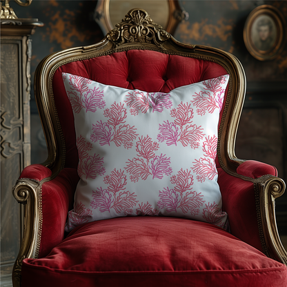 Camden Coral fabric with elegant coral branch print in pink and coral gradients