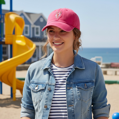 Classic New England lobster baseball cap in washed cotton with red lobster embroidery