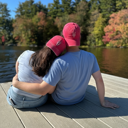 Classic New England lobster baseball cap in washed cotton with red lobster embroidery