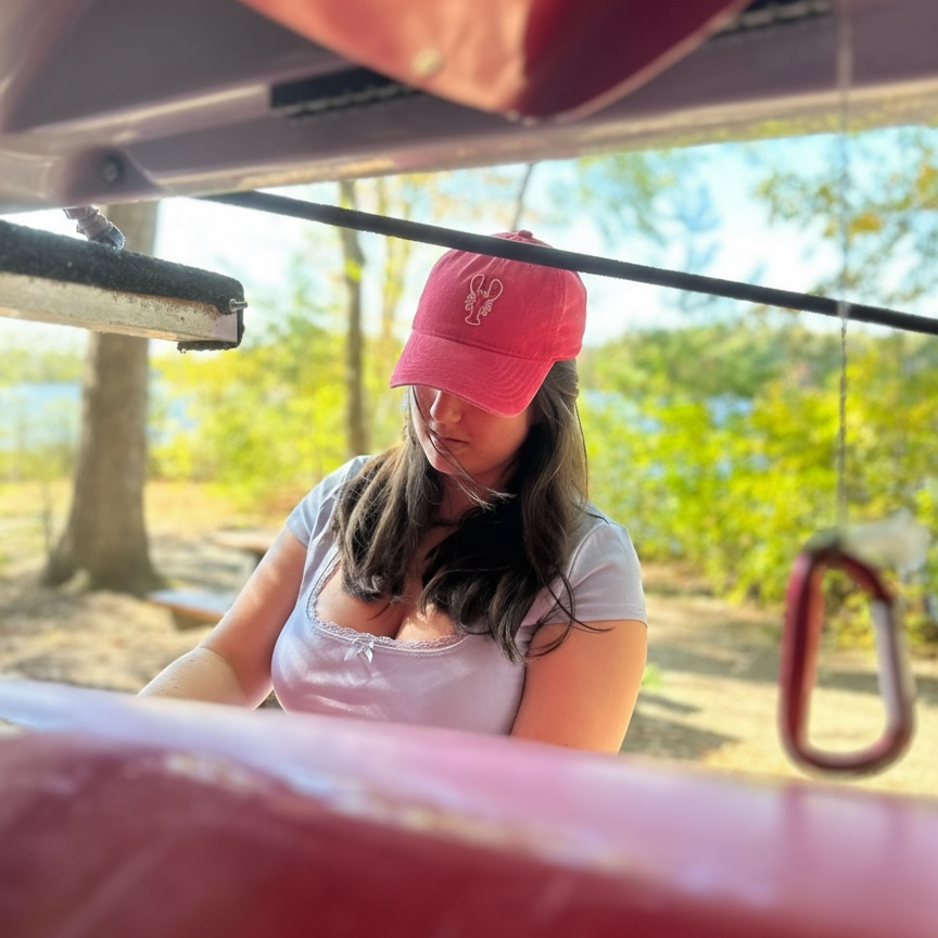 Classic New England lobster baseball cap in washed cotton with red lobster embroidery