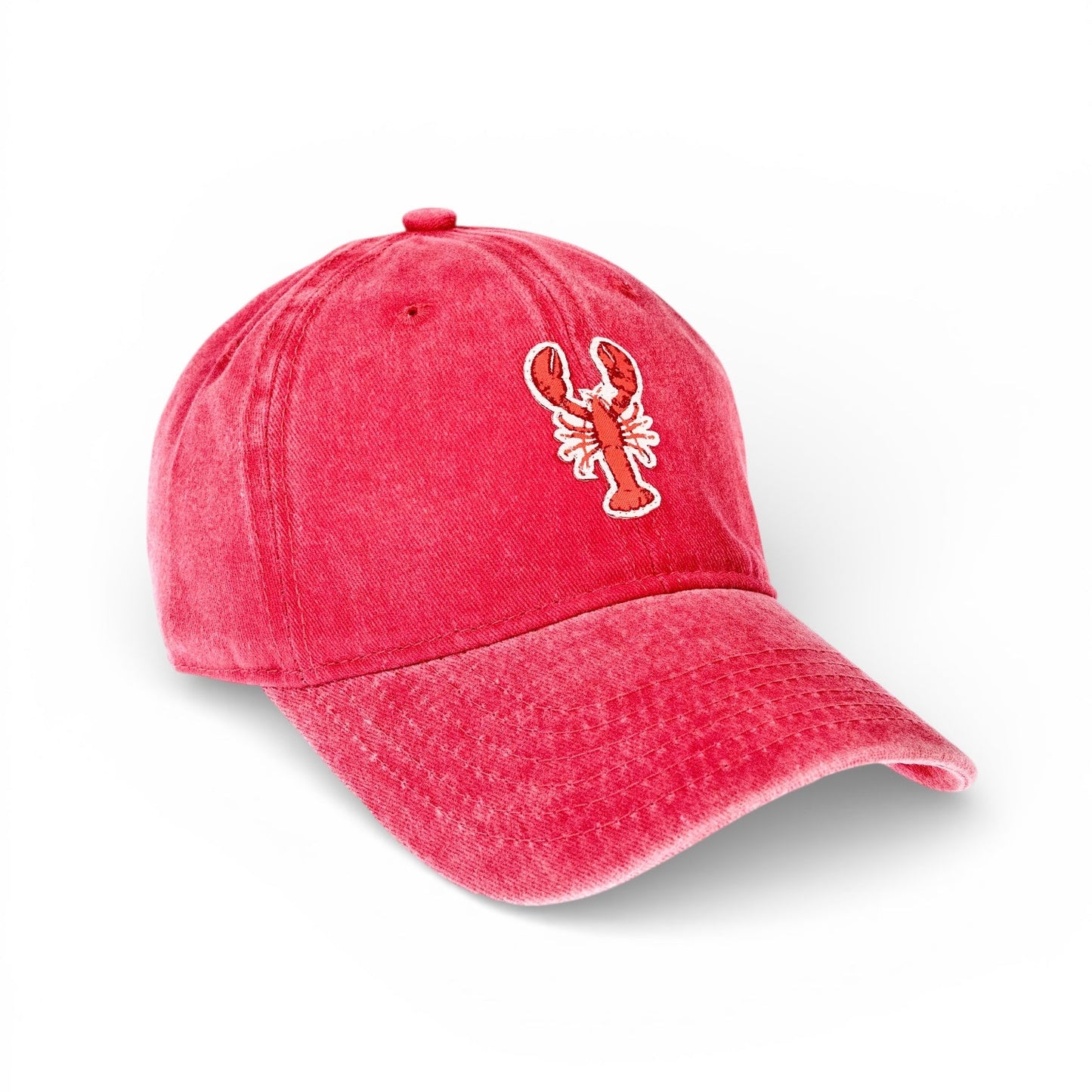 Classic New England lobster baseball cap in washed cotton with red lobster embroidery