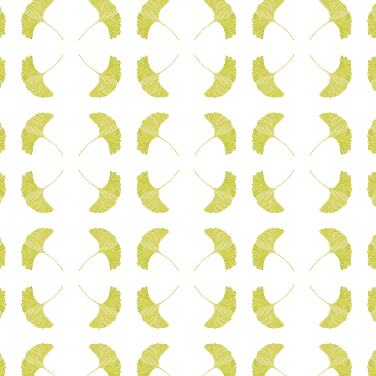 Goosewing gingko fabric with chartreuse ginkgo leaf print on white 