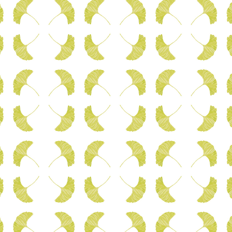 Goosewing gingko fabric with chartreuse ginkgo leaf print on white 