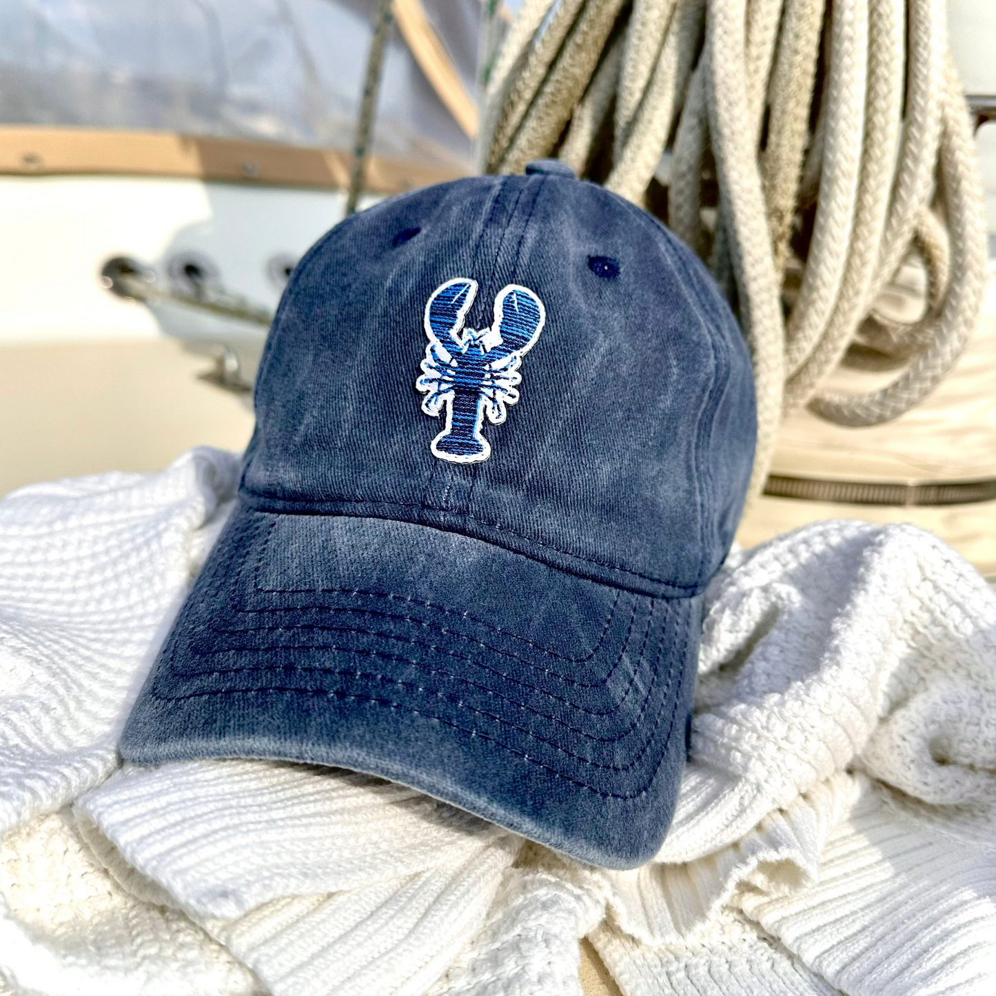 stripey blue lobster hat - navy