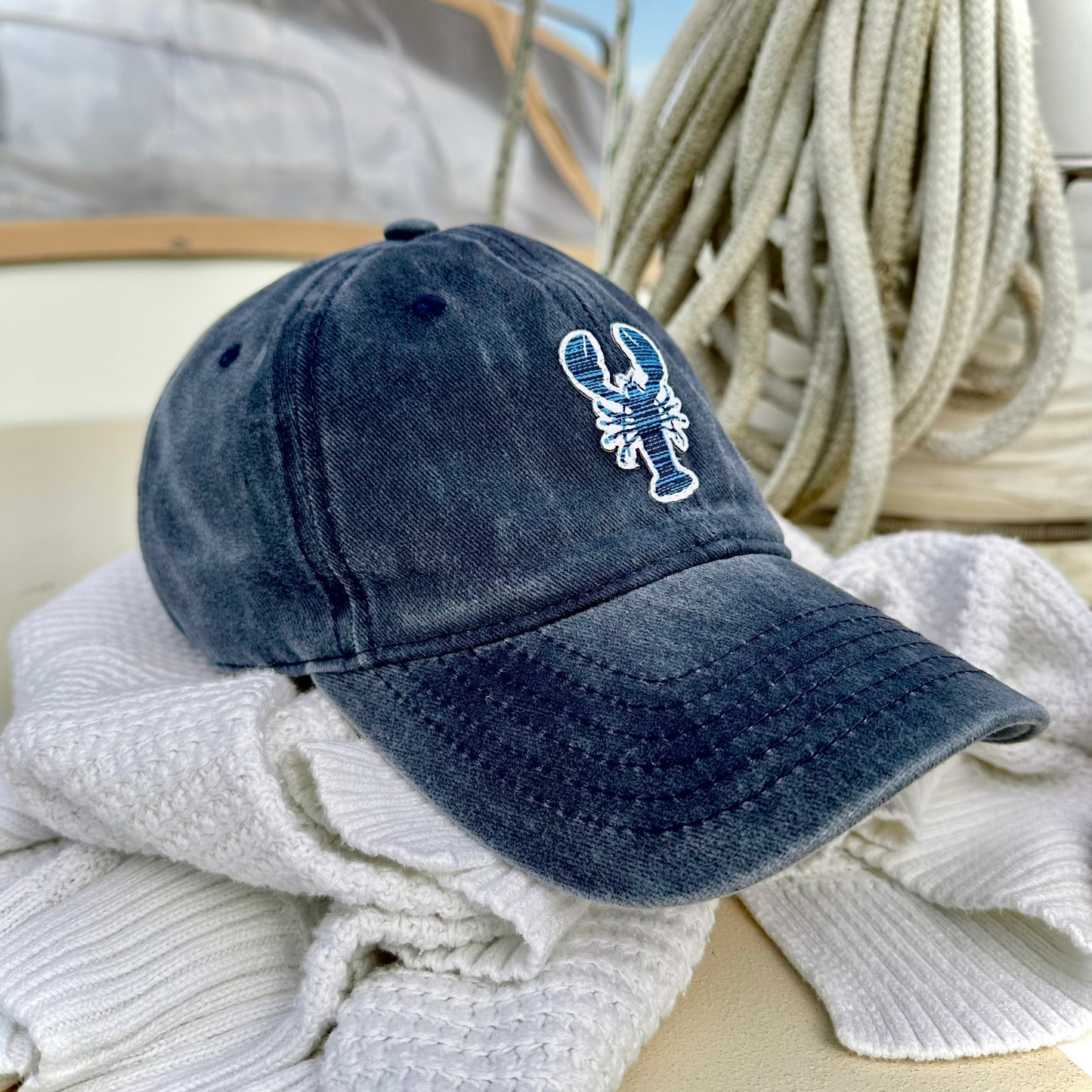 stripey blue lobster hat - navy