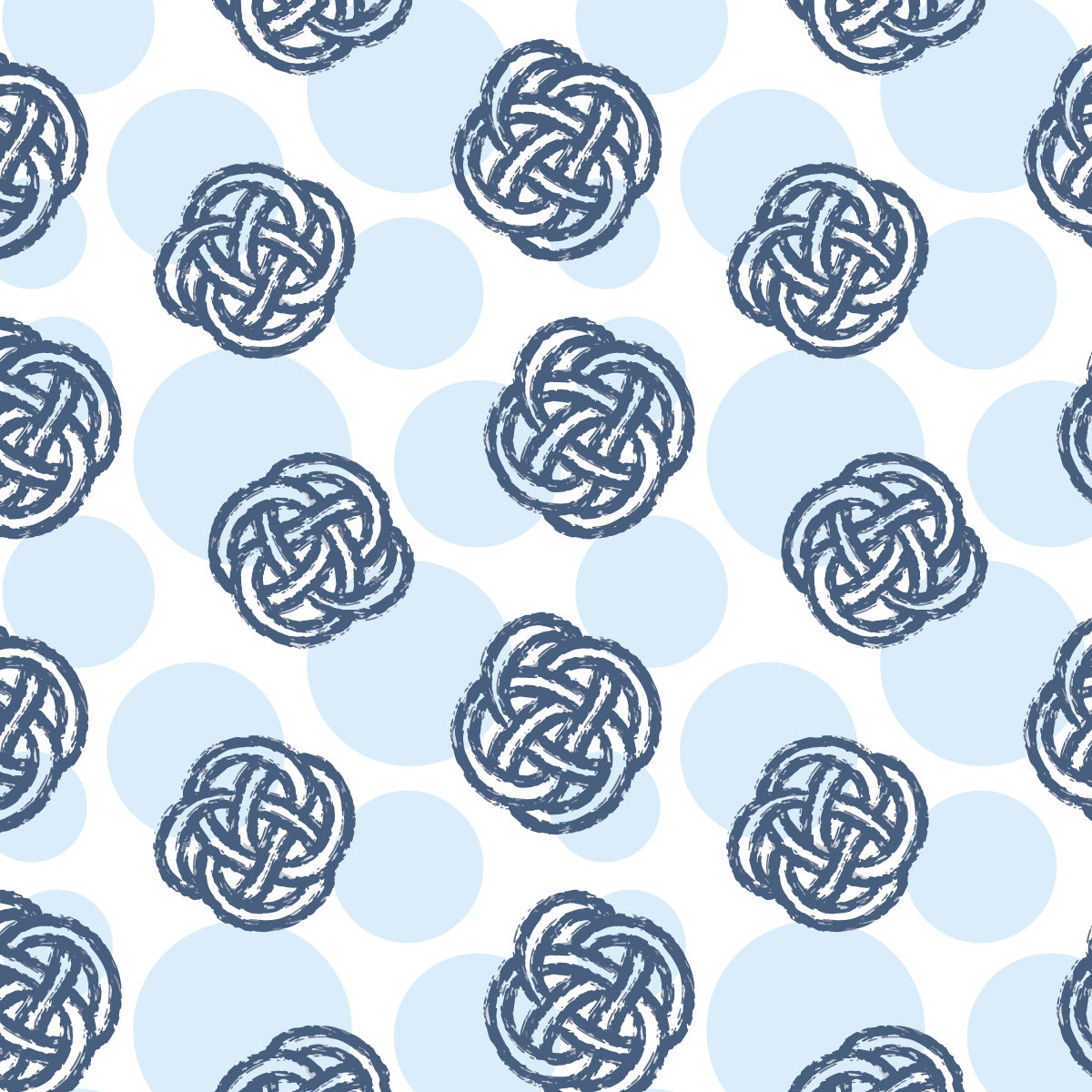 Newport knots and dots pattern with navy Celtic knots and blue polka dots 