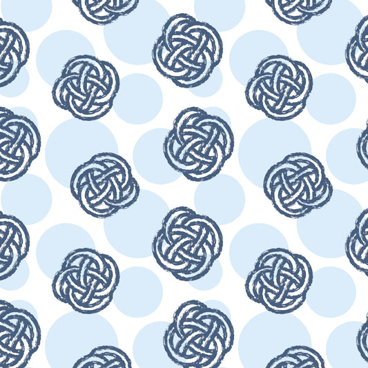 Newport knots and dots pattern with navy Celtic knots and blue polka dots 