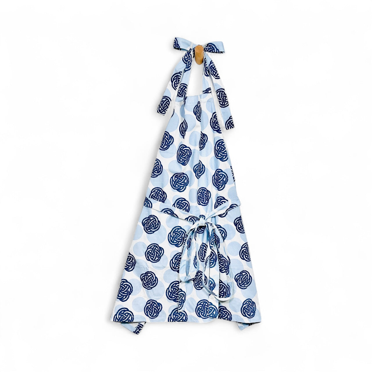 Newport knots and dots apron in French linen cotton with nautical pattern