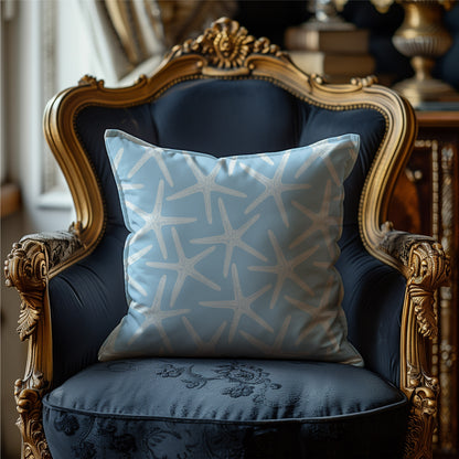 Pemaquid pencil star pattern with white dotted starfish on powder blue 