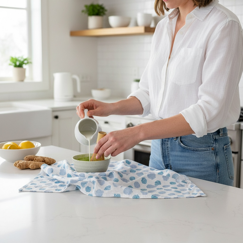 nantucket bay scallop tea towel