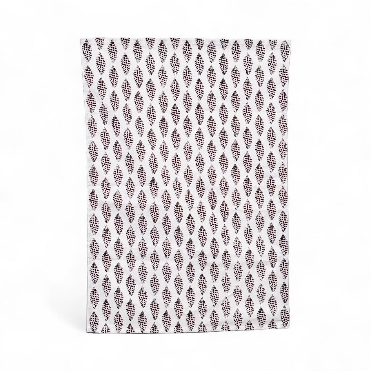 Sanibel junonia tea towel in French linen cotton with cocoa shell pattern 18x22 inches