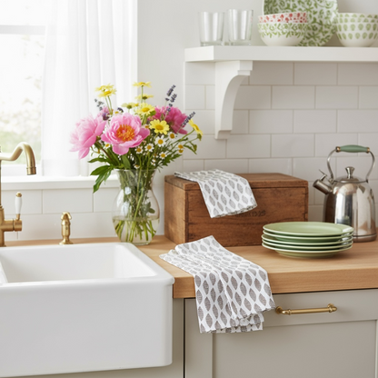 Sanibel junonia tea towel in French linen cotton with cocoa shell pattern 18x22 inches