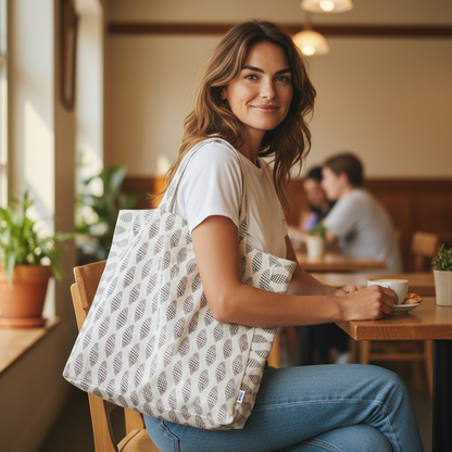 Sanibel junonia tote bag in eco-friendly cotton with cocoa shell pattern