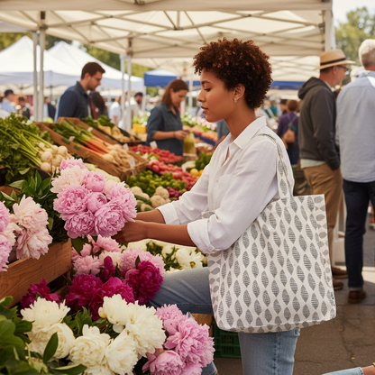 Sanibel junonia tote bag in eco-friendly cotton with cocoa shell pattern