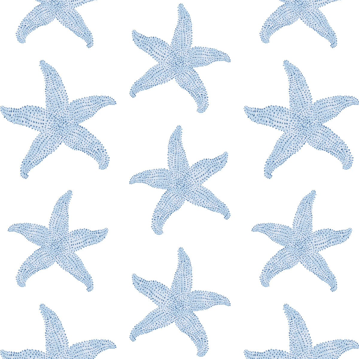 Sconset starfish pattern with blue geometric starfish on white background 