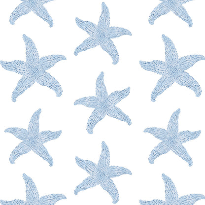 Sconset starfish pattern with blue geometric starfish on white background 