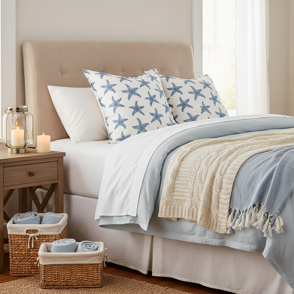 Sconset starfish pillow sham 22x22 in linen cotton with classic fold edge