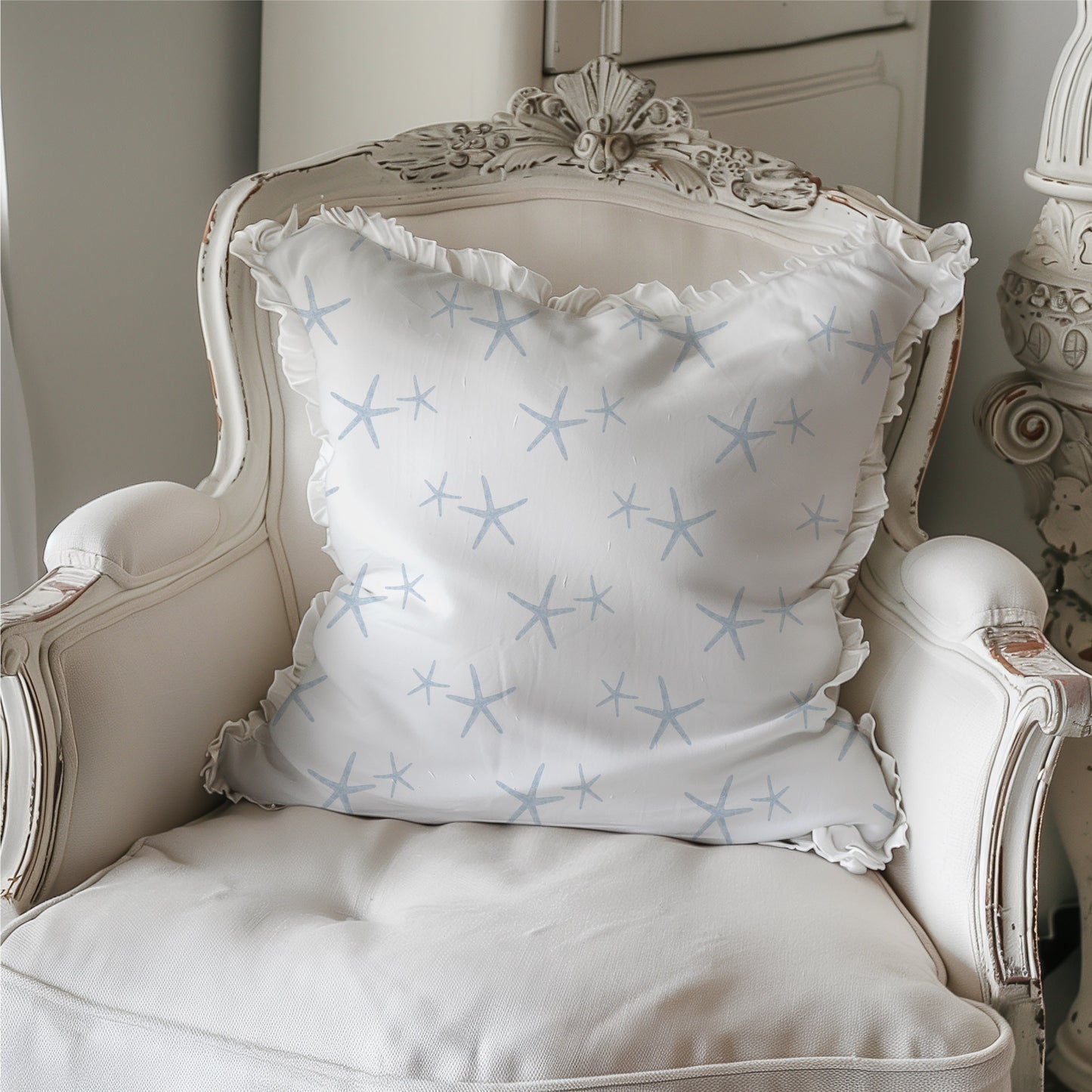 Seychelles sea star pattern with watercolor starfish in powder blue 