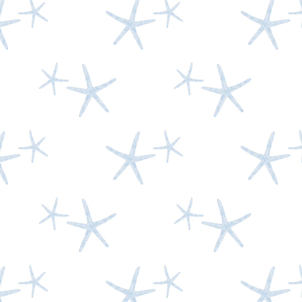 Seychelles sea star pattern with watercolor starfish in powder blue 