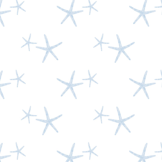Seychelles sea star pattern with watercolor starfish in powder blue 