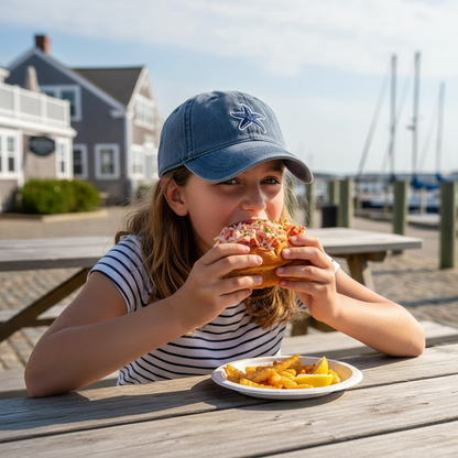 Signature starfish baseball cap in washed cotton with blue embroidered starfish design