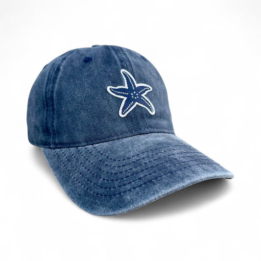 Signature starfish baseball cap in washed cotton with blue embroidered starfish design