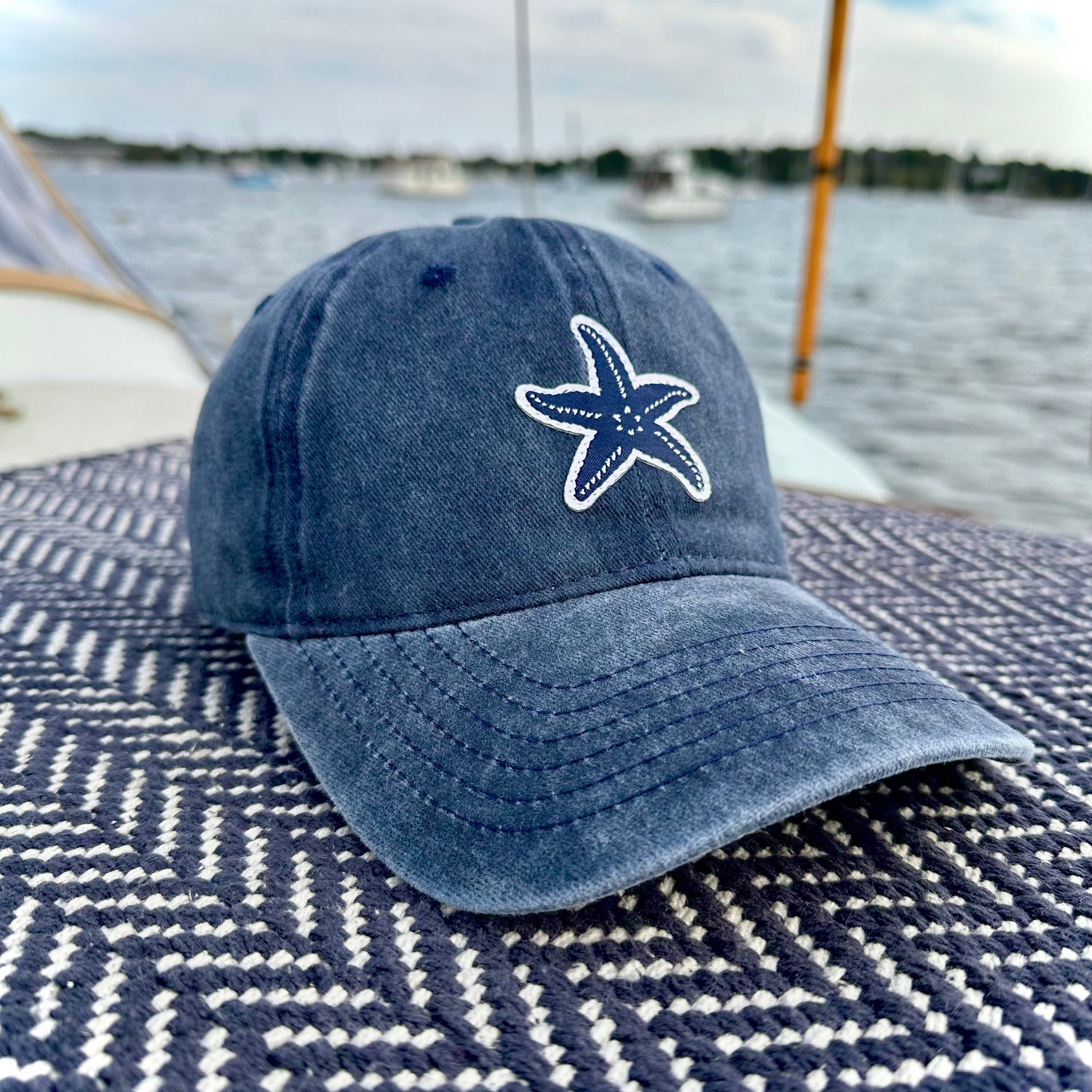 Signature starfish baseball cap in washed cotton with blue embroidered starfish design