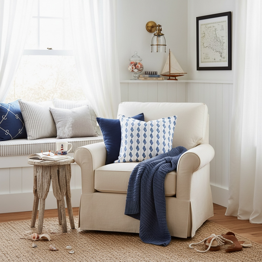 Tarpon Bay pillow sham 22x22 in linen cotton with tulip shell stripe classic fold edge