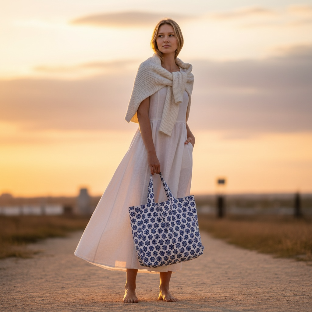 Tuckernuck twist tote bag in eco-friendly cotton with nautical knot design