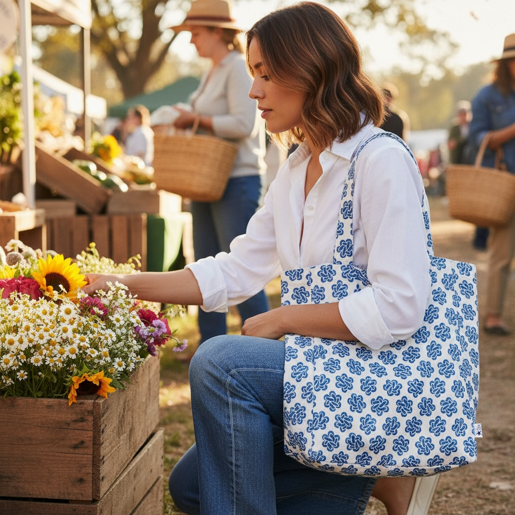 Tuckernuck twist tote bag in eco-friendly cotton with nautical knot design