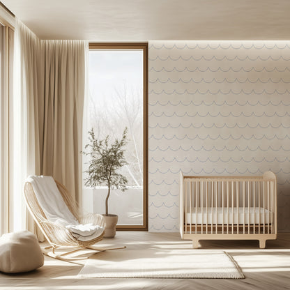 Wellfleet waves pattern with periwinkle dots on scalloped wave pattern 